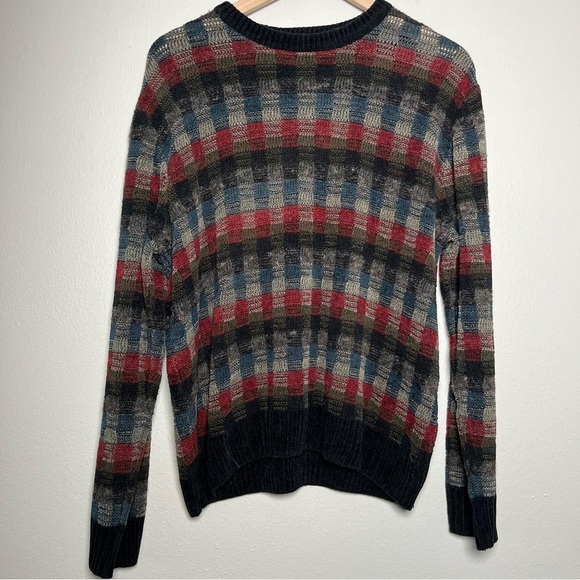 VTG Dockers Men Grandpa Sweater Medium Grunge Chenile Plaid Knit Crewneck - Picture 1 of 9